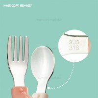 ست قاشق و چنگال رنگ صورتی هی اور شی Heorshe