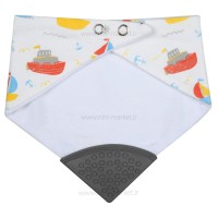 پیشبند سه گوش دندانگیر دار طرح کشتی رنگ طوسی بی‌بی فور لایف babay4life