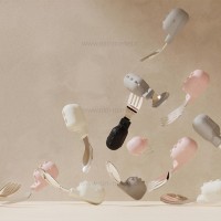 ست قاشق و چنگال طرح دایناسور رنگ طوسی مشکی هی‌اورشی HeOrShe