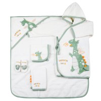 ست حوله 5 تیکه طرح دایناسور رنگ سفید سبز پاپو Papo