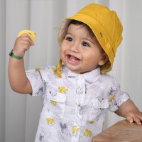 رامپر پسرانه طرح حیوانات و برگ رنگ سفید زرد ایندیگو Indigo