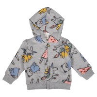 ست دوتکه سویشرت و شلوار طرح حیوانات آبرنگی رنگ طوسی برند رابو Raboo