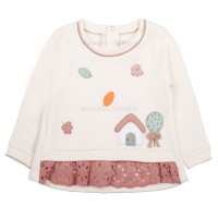 بلوز شلوار دخترانه طرح کلبه رنگ کرم و کالباسی ایندیگو Indigo