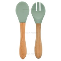 قاشق و چنگال چوبی رنگ سبز اوی اوی Oi Oi