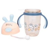 لیوان نی دار دسته دار طرح خرگوش 300 میل رنگ سرمه ای - گلبهی Yasi Care