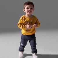 بلوز شلوار پسرانه طرح حیوانات رنگ زرد سرمه ای پاپو Papo