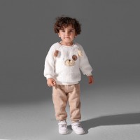 بلوز شلوار پسرانه طرح خرس رنگ شیری کرم پاپو Papo