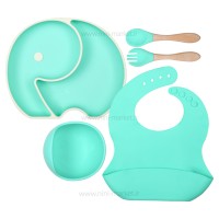 ست ظرف غذای سیلیکونی 5 تیکه طرح فیل رنگ سبز بیبی فور لایف baby 4 life