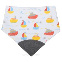 پیشبند سه گوش دندانگیر دار طرح کشتی رنگ طوسی بی‌بی فور لایف babay4life