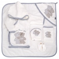 ست حوله 5 تیکه طرح دو خرس رنگ سفید طوسی مادر کر mothercare