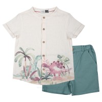 شومیز شورت پسرانه مدل دانی طرح دایناسور رنگ سبز ایندیگو indigo