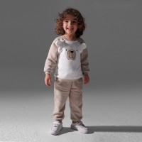 بلوز شلوار اسپرت طرح خرس رنگ سفید شکلاتی پاپو Papo