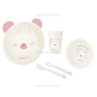 ظرف غذای ملامین 5 تیکه طرح خرس رنگ صورتی کیکابو Kikkaboo