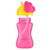 لیوان آبمیوه خوری نی دار صورتی 300 میل اونت Avent