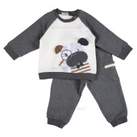 بلوز شلوار پسرانه طرح سگ رنگ طوسی سفید ایندیگو Indigo