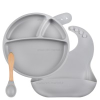 ست ظرف غذا تمام سیلیکونی رنگ طوسی مینیک اوی‌اوی Minik OiOi